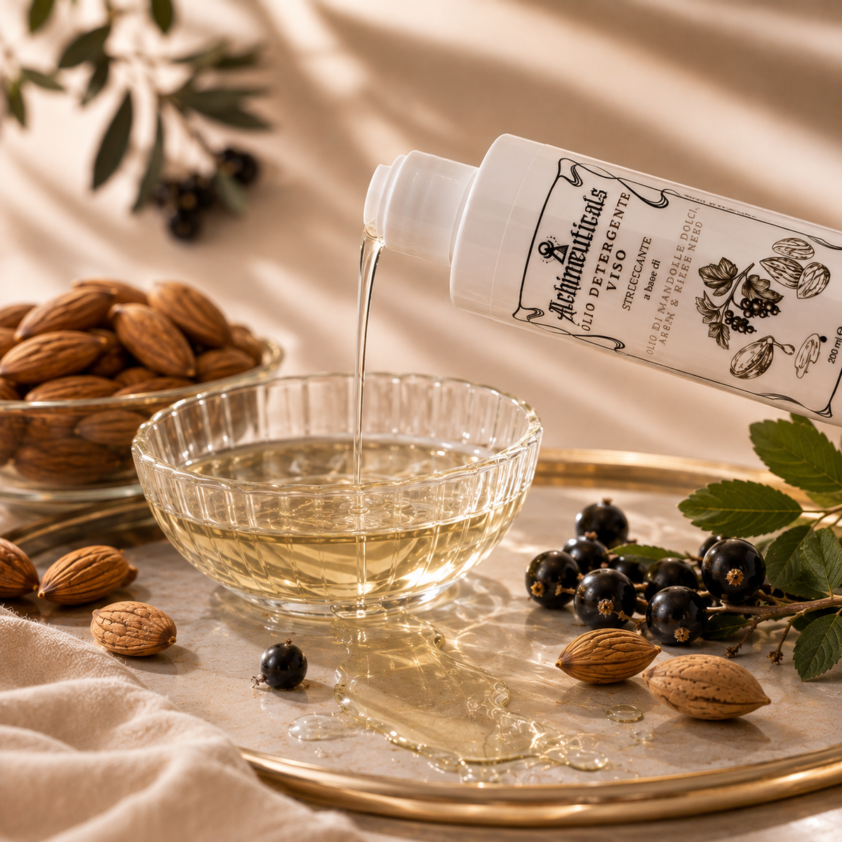 Olio Detergente Viso Struccante – Mandorle Dolci, Argan & Ribes Nero